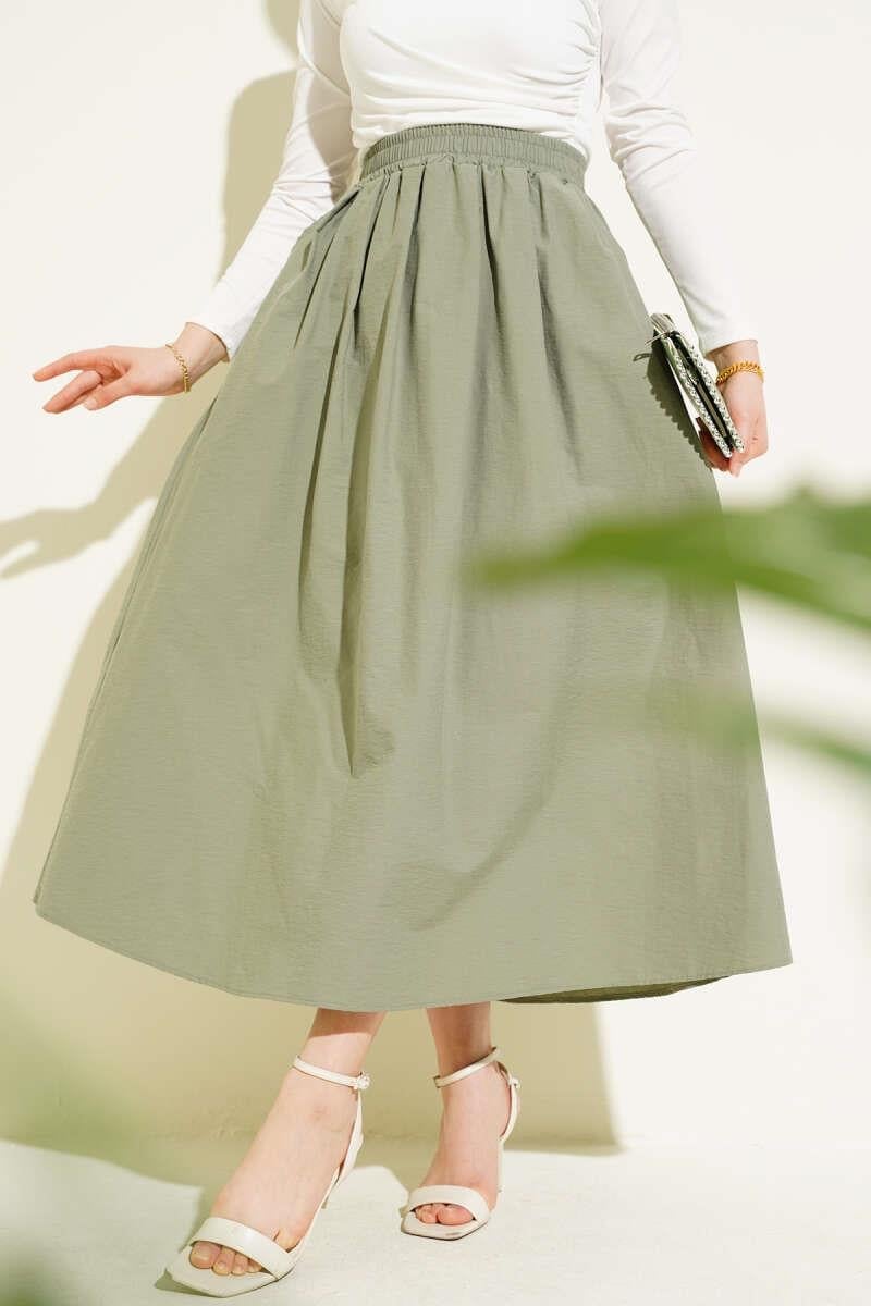 Elastic Waist Pocketed Flared Skirt