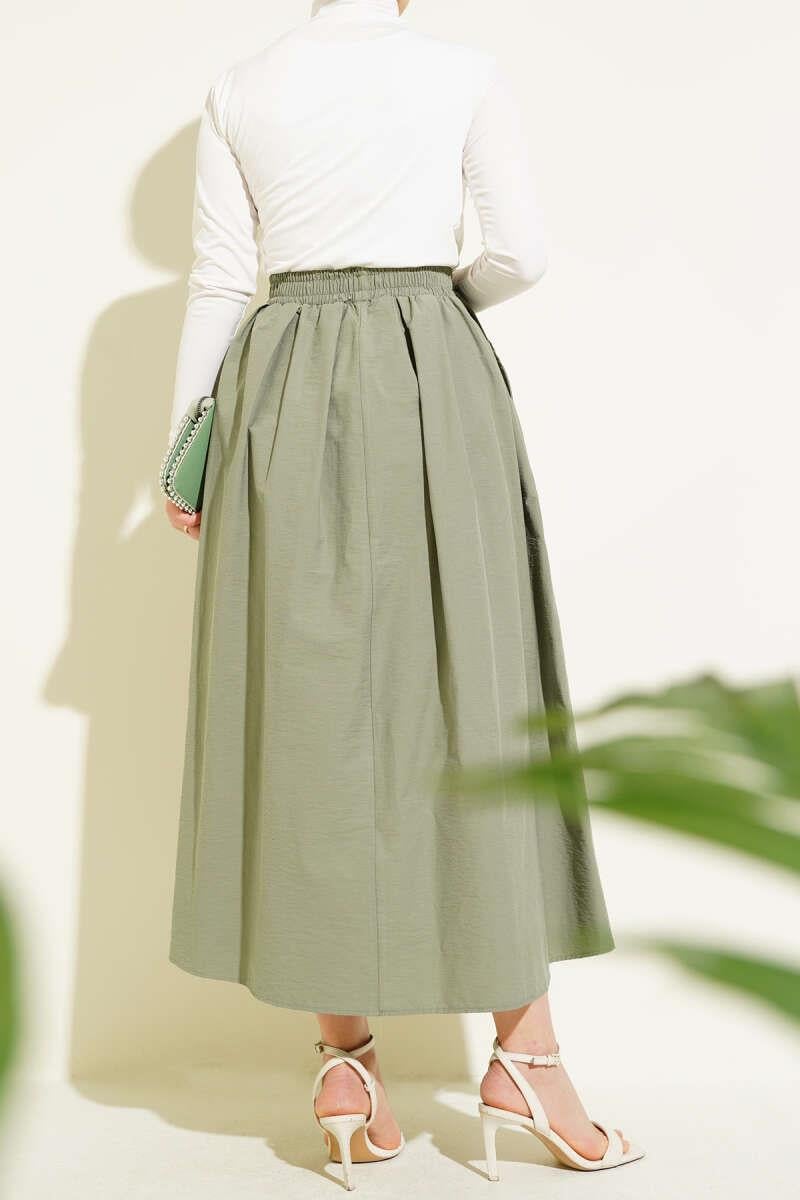Elastic Waist Pocketed Flared Skirt