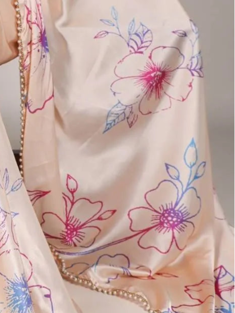 Satin Silk Saree with Pearl Lace Border