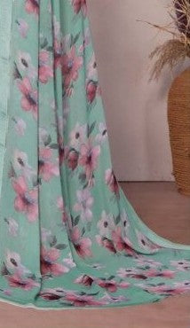 Bindu Gopi Moss Printed Saree with Satin Patta