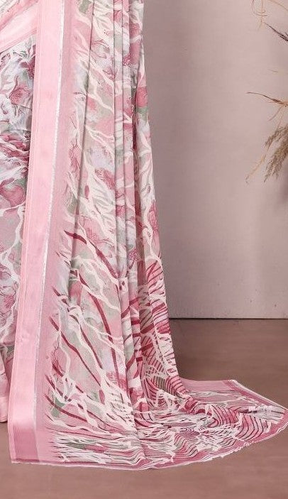 Bindu Gopi Moss Printed Saree with Satin Patta