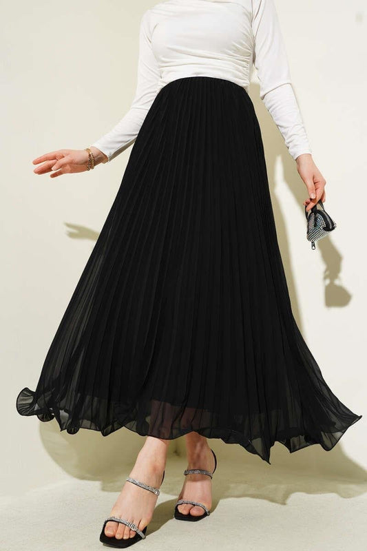 Pleated Ruffle Chiffon Skirt