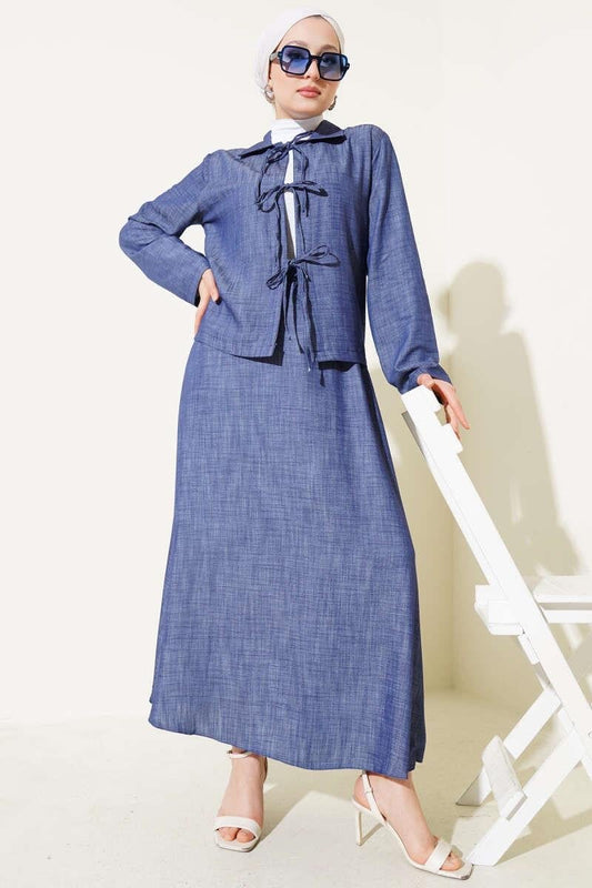 The Front Rope Tied Tencel Skirt 2-Piece Set