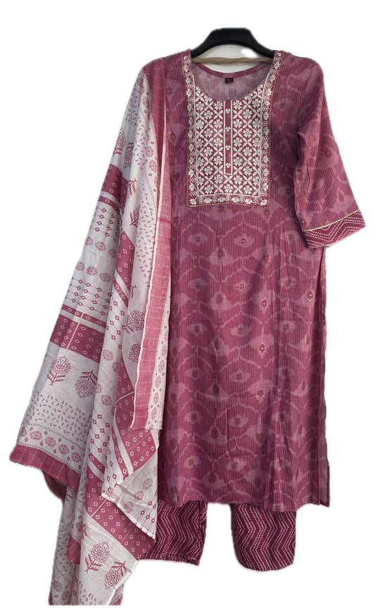 Cotton Printed 3-Piece Suit with Yoke Work & Dupatta