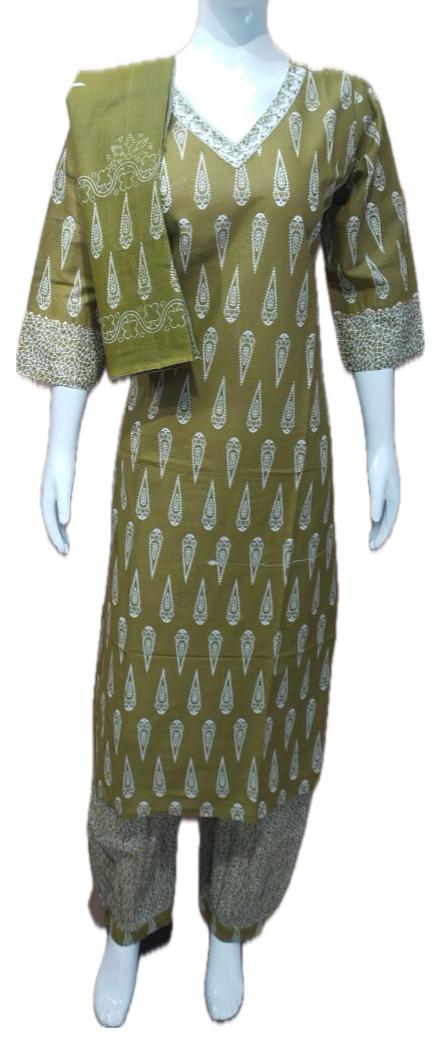 Cotton Printed Suit – Embroidered Neck & Afghani Bottom