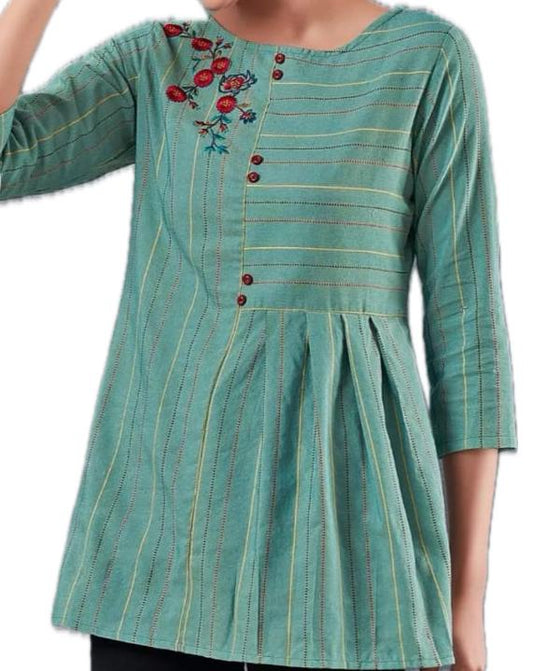 Embroidered Short Kurti – Green