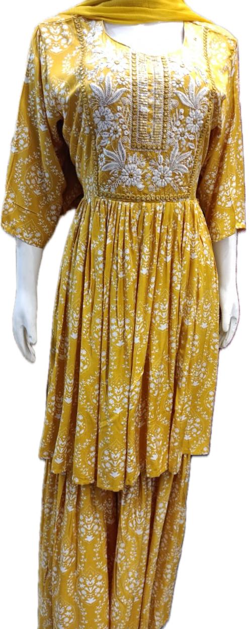 Heavy Work Garara Suit – Mustard Yellow