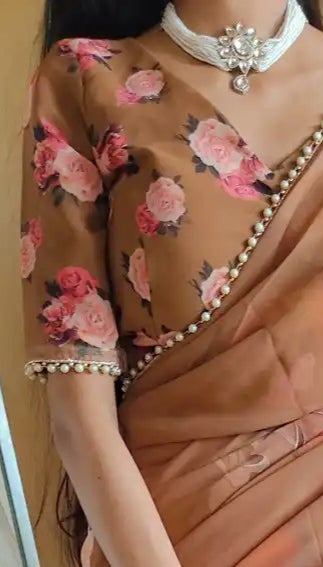 Printed Georgette Saree with Pearl Lace Border