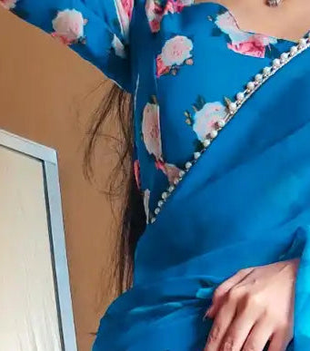 Printed Georgette Saree with Pearl Lace Border