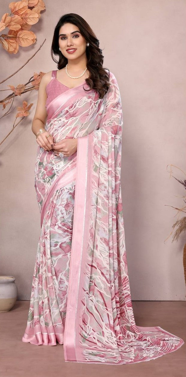 Bindu Gopi Moss Printed Saree with Satin Patta