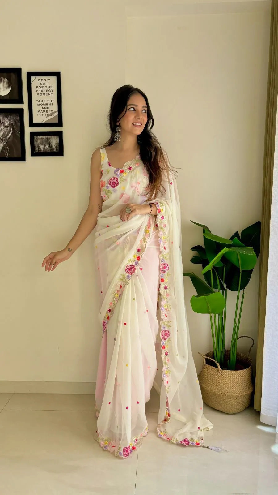 Georgette Multicolor Saree with Sequin Embroidery