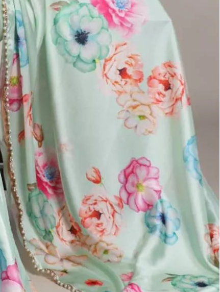 Satin Silk Saree with Pearl Lace Border